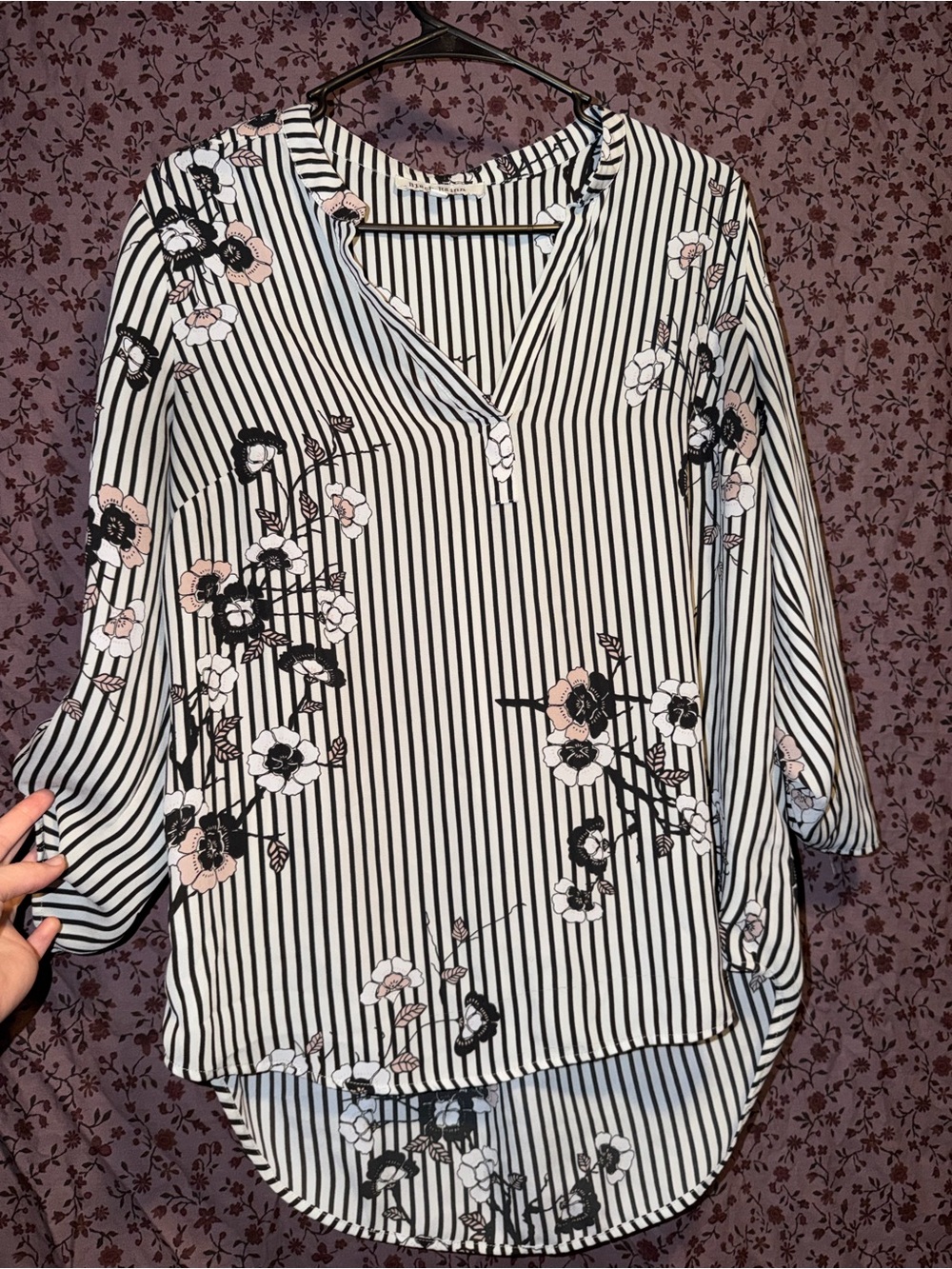 Vertical striped blouse with floral design